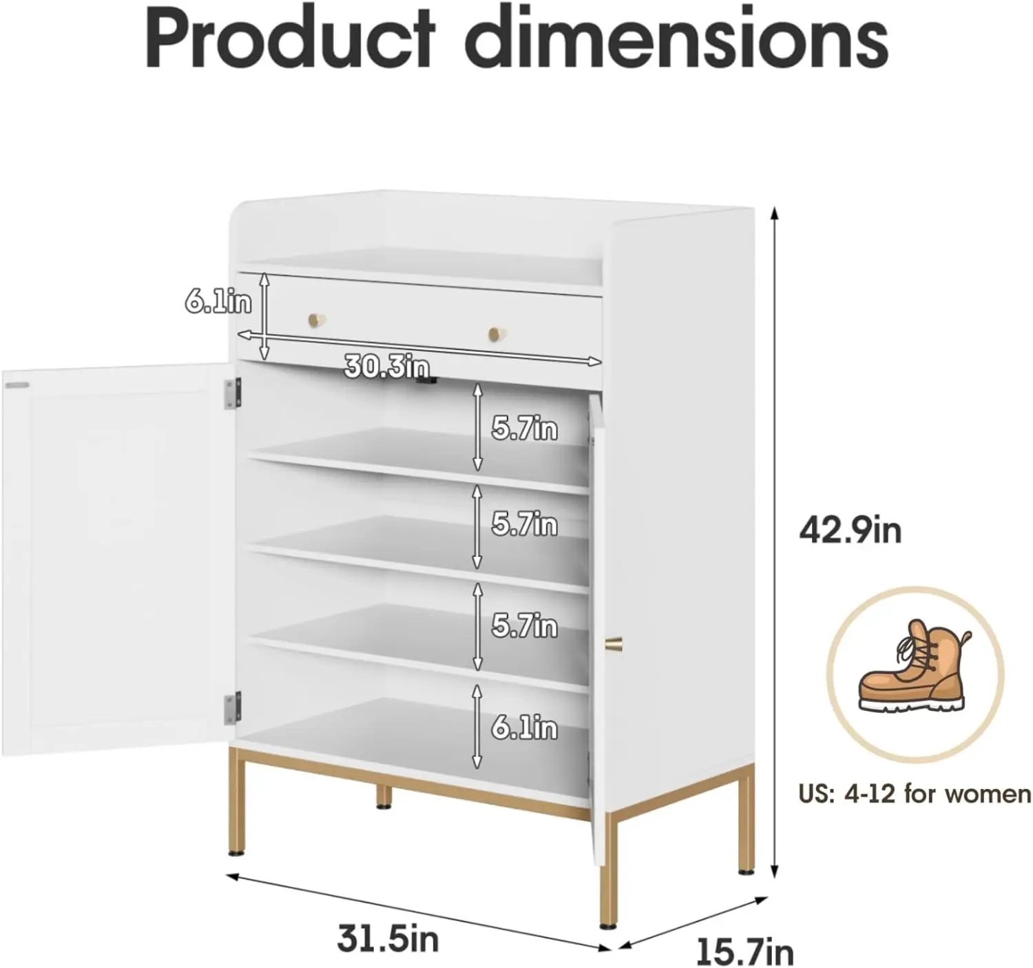 Vabches Shoe Storage Cabinet with Door&Drawer Freestanding Shoe Cabinet with Metal Legs Slim Shoe Storage Organizer for Entryway