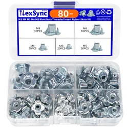 80Pcs Galvanized Four-Claw Nuts, M3 M4 M5 M6 M8 Carbon Steel Four-Point Impact Nuts, Suitable For Wooden Furniture Maintenance