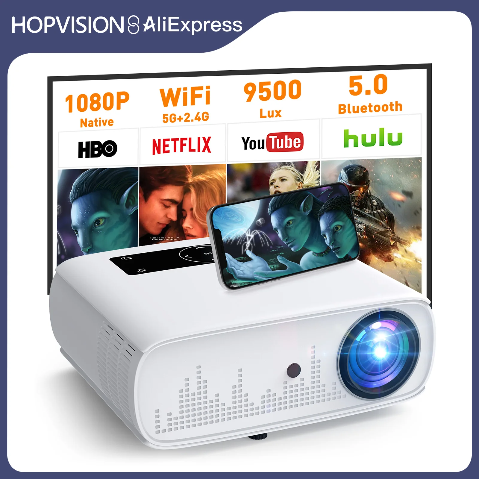 HOPVISION Beamer,4K Beamer 15000 Lux Native 1080P WiFi Beamer Full HD Heimkino Video Beamer 4K Bluetooth Beamer