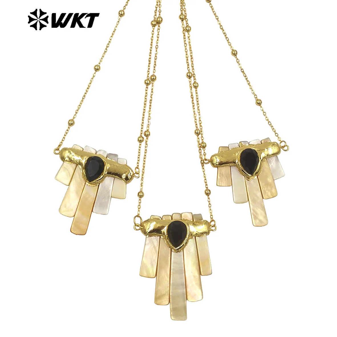 

WT-JN323 Classic Luxury Unique Natural Shell Simple Necklace 18inch With Real Gold Plated For Friends Dressing