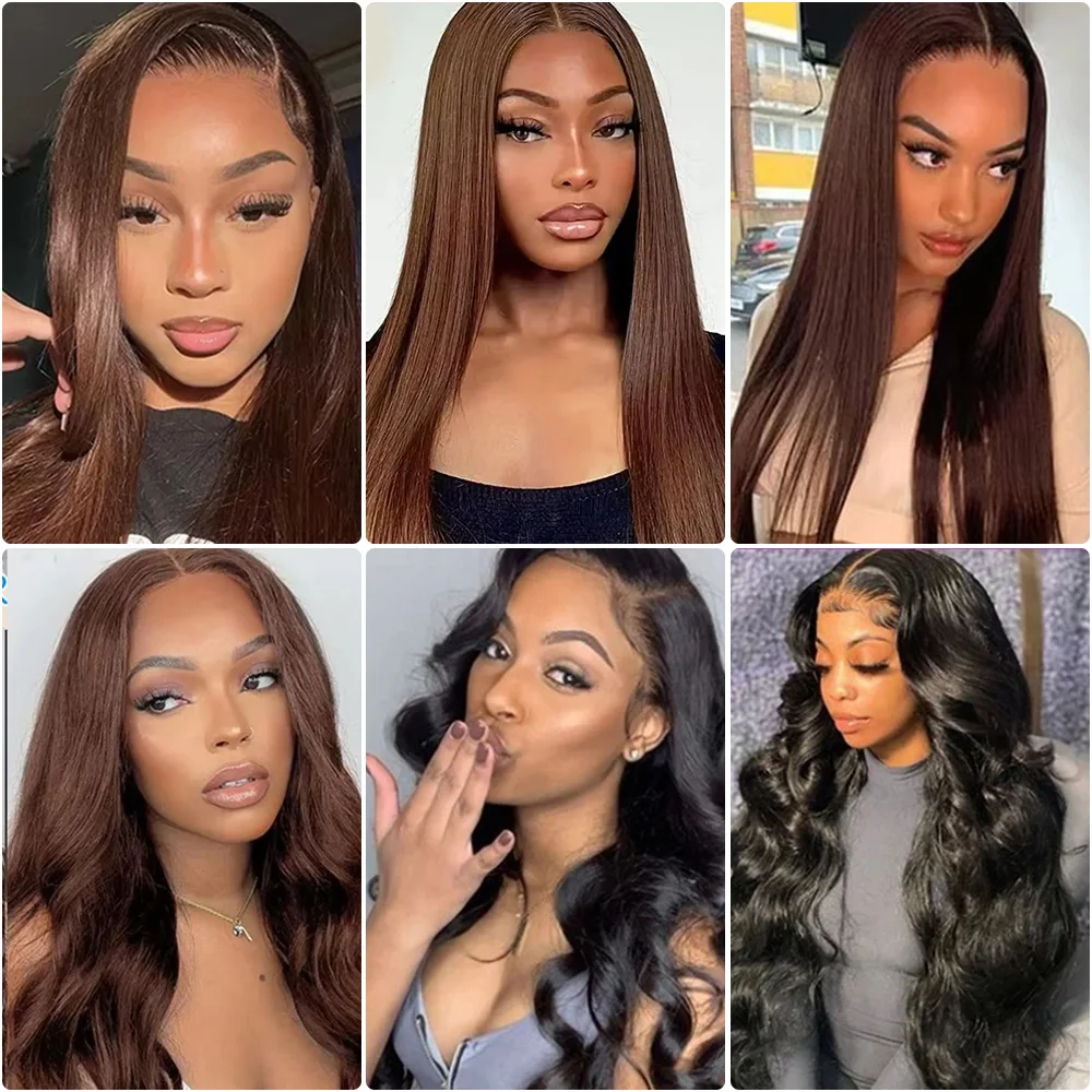 30 36 Inches Chocolate Brown Lace Front 100% Human Hair Wig Pre Plucked Dark Brown Bone Straight 13x4 13x6 HD Lace Frontal Wigs image 3