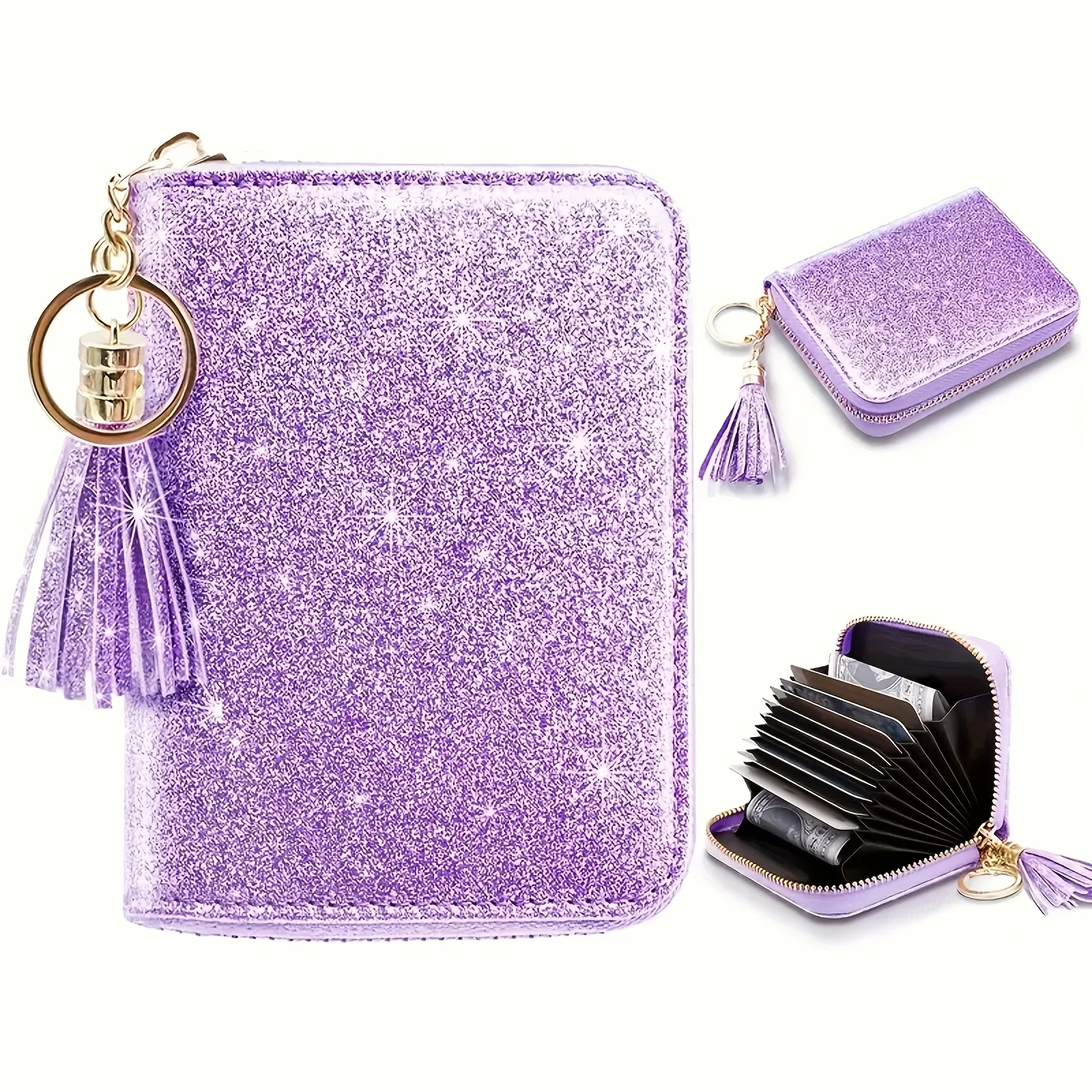 Einfarbig Frauen Karte Tasche Luxus Zipper Starry Glänzende Brieftasche Multi-karte Slot Geldbörse Akkordeon Karte Halter Mädchen