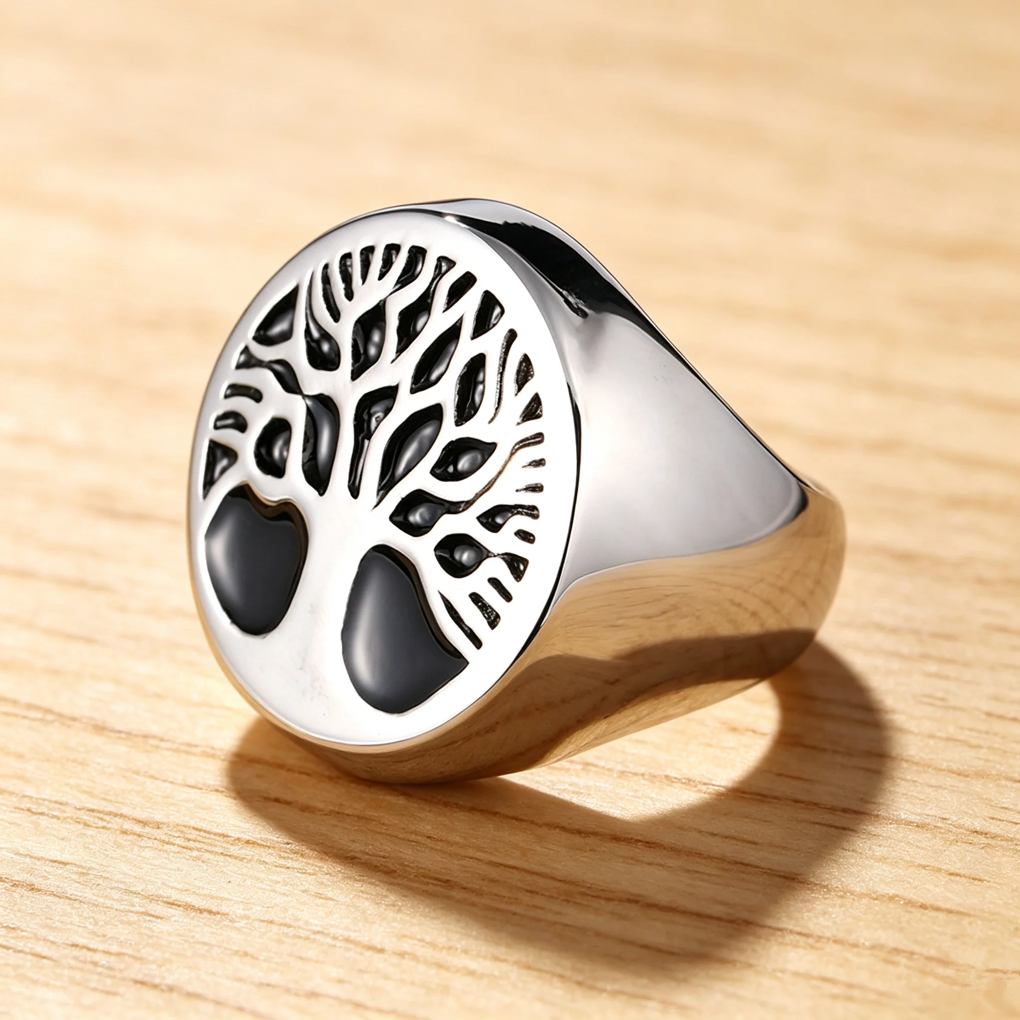 RETROLINK Great Life Tree Ring Stainless Steel Jewelry Claddagh Style Celtic Knot Motor Biker Men Women Ring