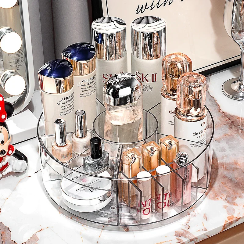 360 °   Organizador de maquiagem rotativo, mesa giratória transparente de 10 polegadas, organizador preguiçoso susan, suporte giratório de armazenamento de cosméticos com 6 divisórias jaf225