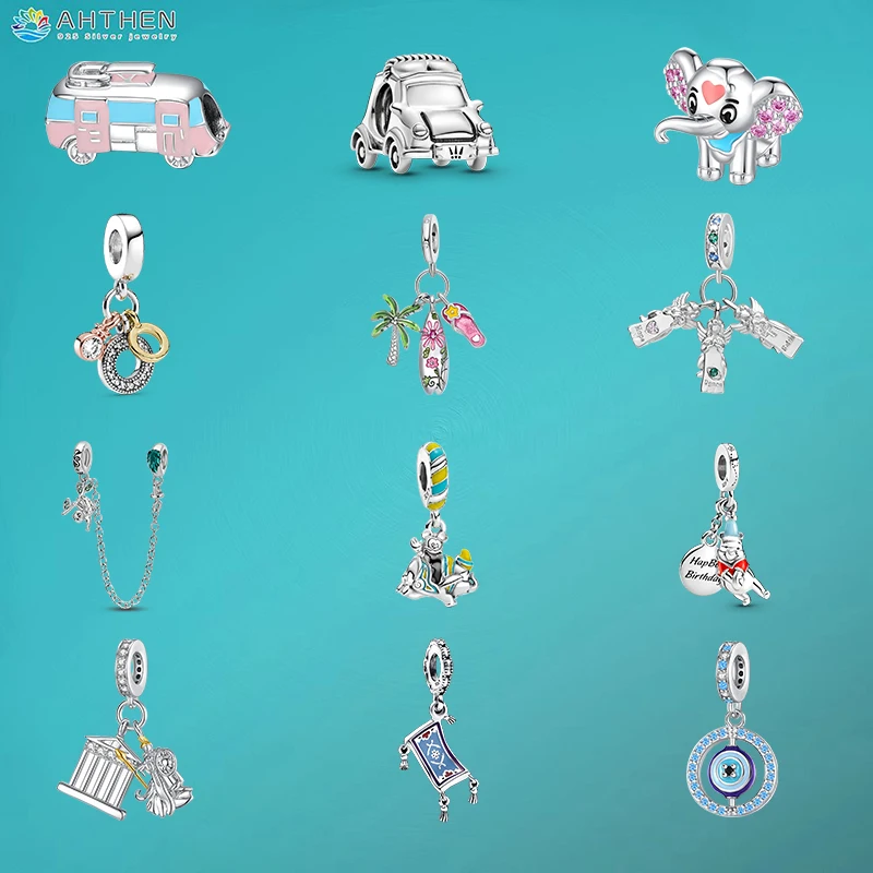 

Ahthen 925 Sterling Silver Hot Sale Beads Little Bear,Sloth,Coconut Tree,Tour Bus Charms fit Snake Chain Bracelets Or Necklaces