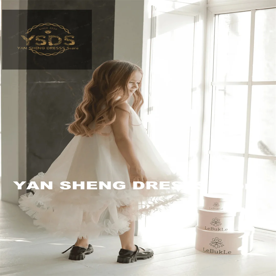 Customized Flower Girl Dress Ivory Tulle Puffy Sleeveless With Bow For Wedding Elegant Child First Eucharistic Birthday Party Dr