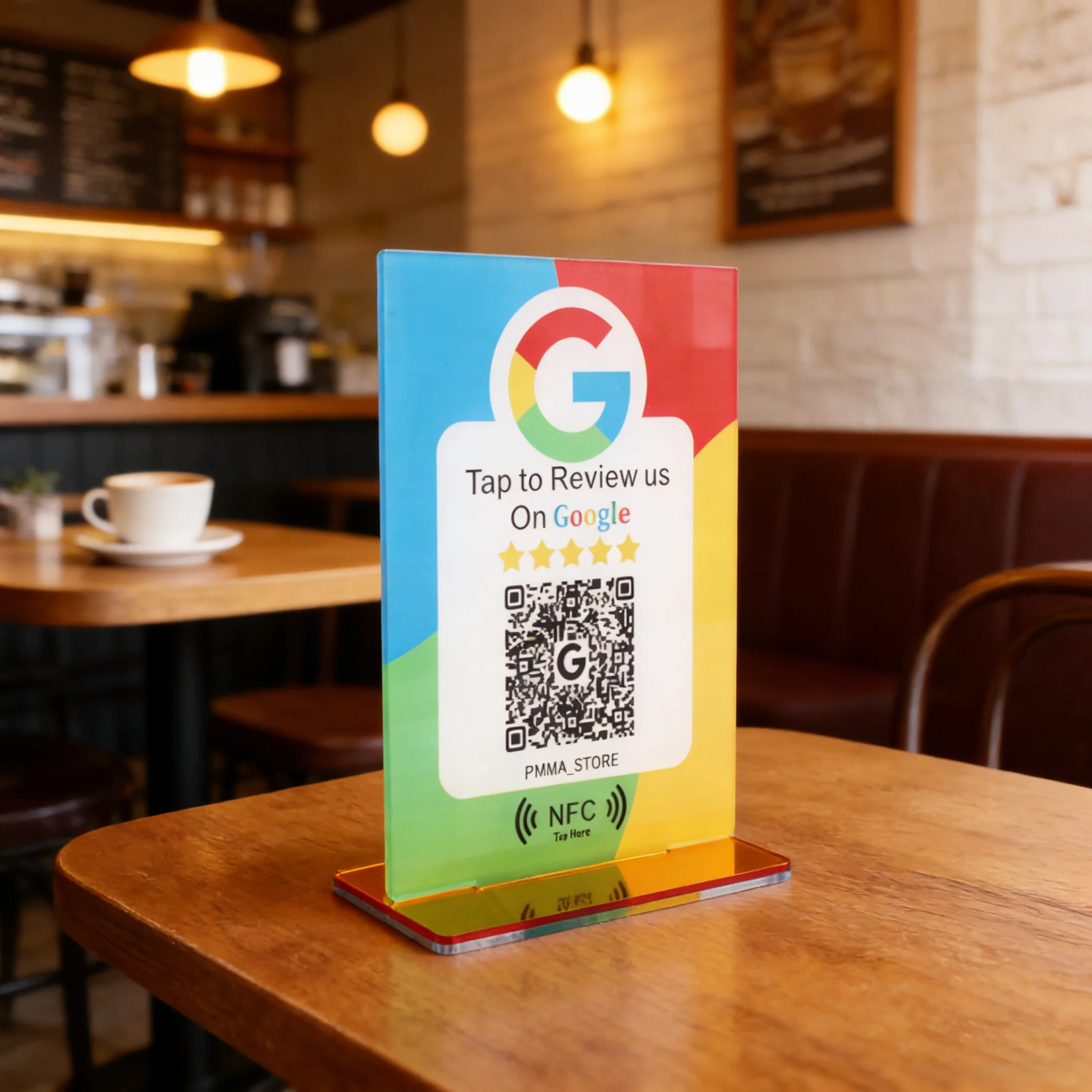 NFC Google Review Design Sign Social Media Connected Plate Tap or Scan Contactless NFC QR Code Sign Acrylic QR Code Display