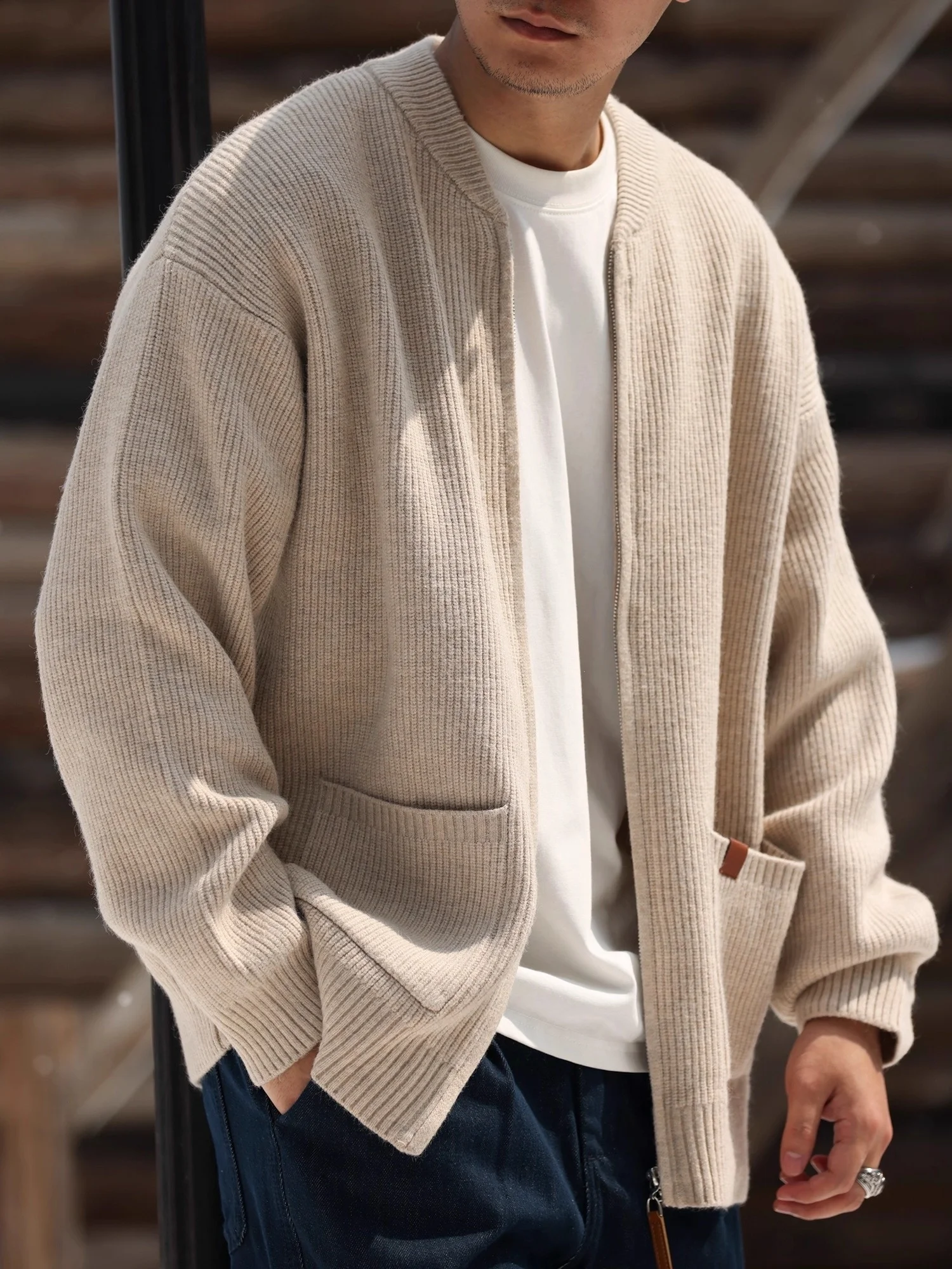 

Утепленный американский повседневный кардиган на молнии для мужчин, зимний теплый вязаный свитер, винтажная верхняя одежда большого размера, вязаное пальто