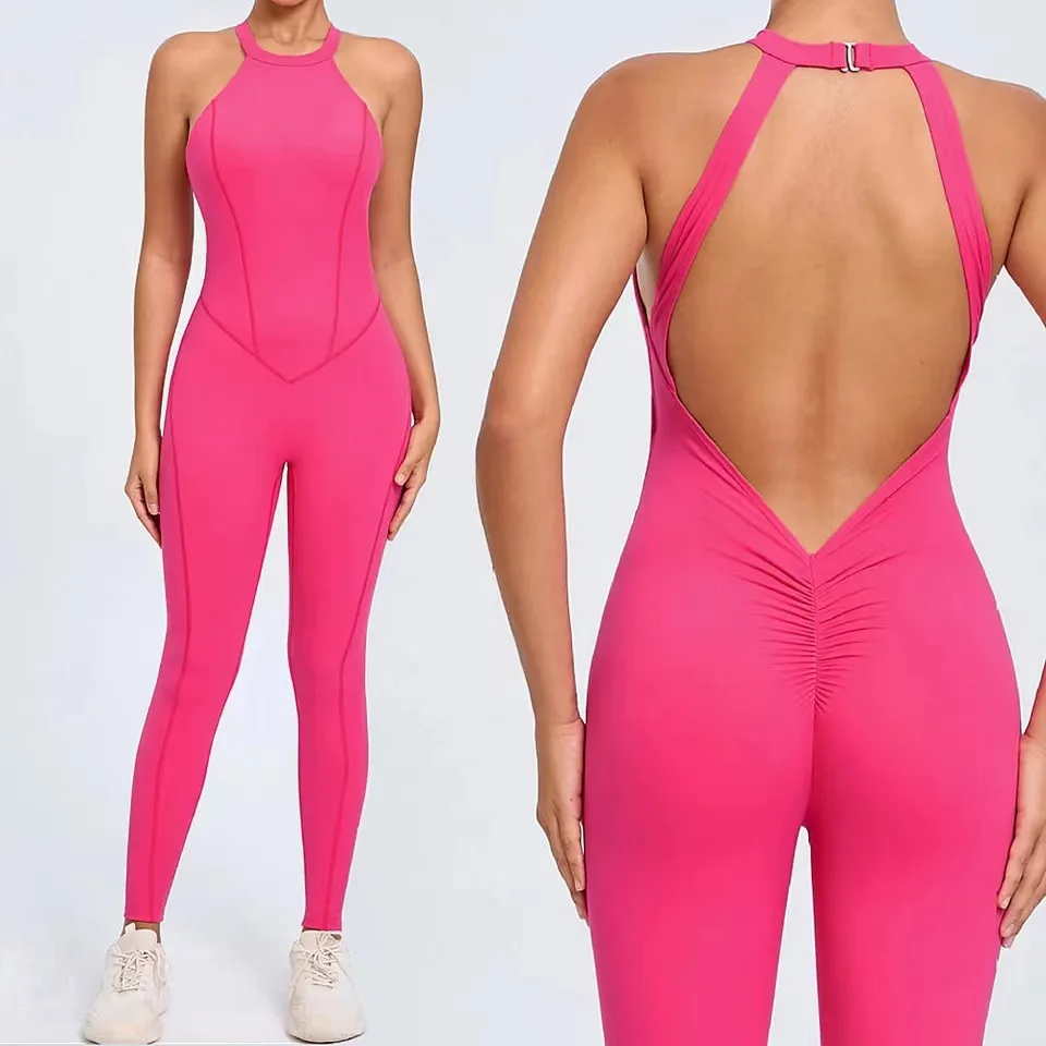 2024 Buckle Neck Yoga Set Workout Legging Fitness Bodysuit Siamese Sports Women Tracksuit Gym One Piece Jumpsuit Active Wear