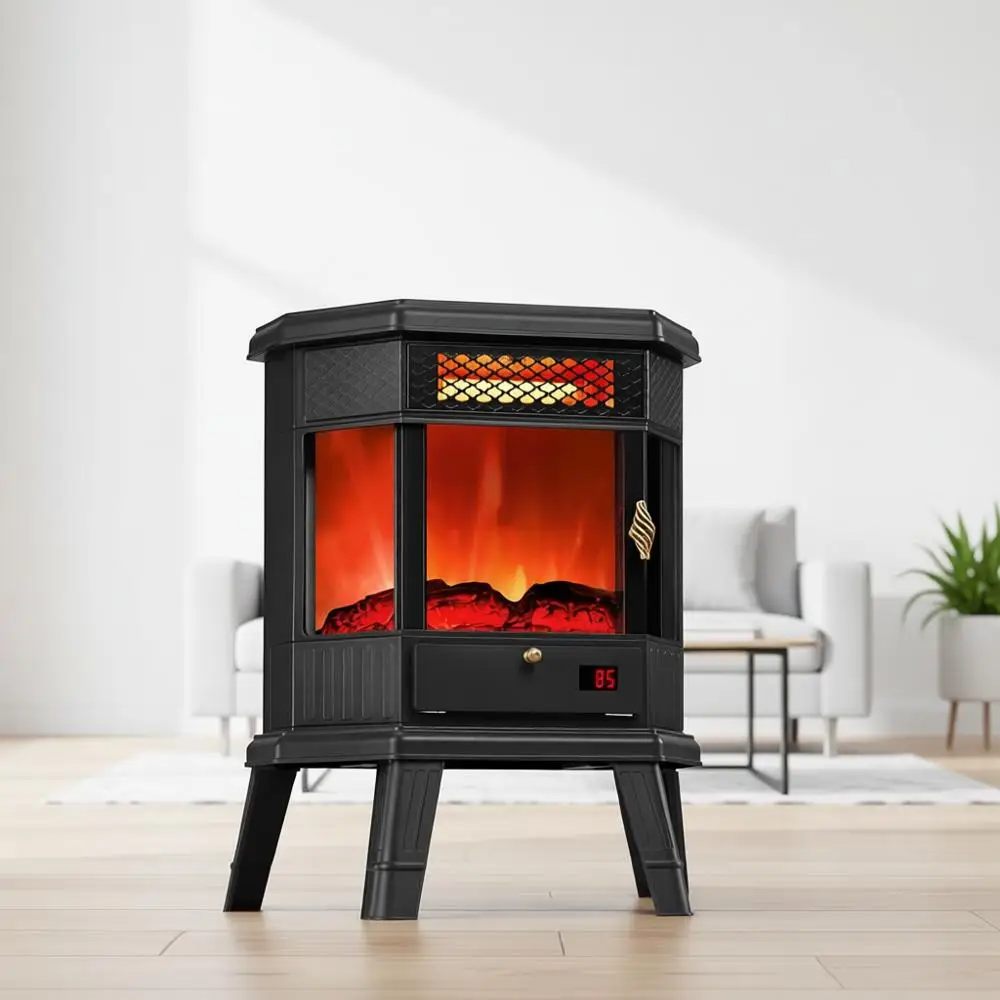 

Электрическая отдельностоящая каминная печь-обогреватель 22 дюйма с инфракрасным 3D-эффектом пламени, пультом ДУ, таймером и защитой от перегрева для помещений