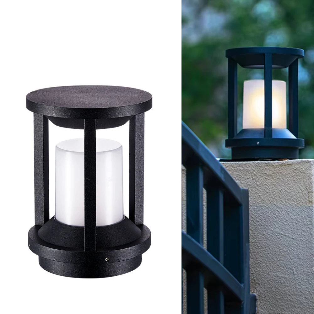 

2pcs Black Aluminum Body IP65 Waterproof Outdoor Gate LED Pillar Light E27 Lamp for Villa Courtyard