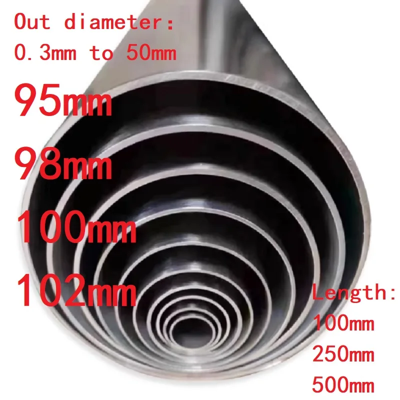 1PC 304 Stainless Steel Precision Pipe Tube Metal Pipes Large OD 0.3-50 95 98 100 102mm Length 100mm 250mm 500mm