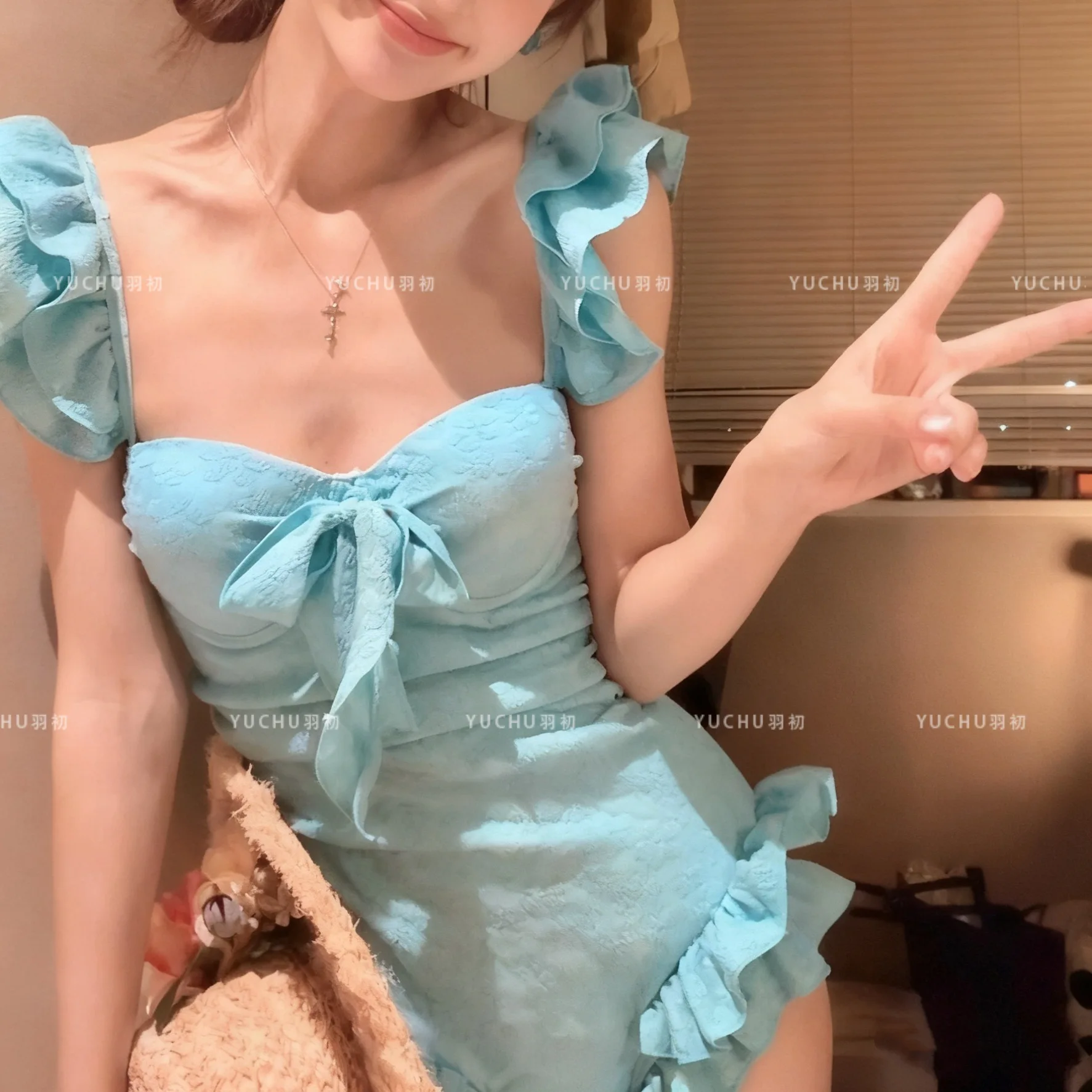 

Women's 2025 Korean Sexy Sweet Ruffled One-Piece Swimsuit Hot Spring Vacation