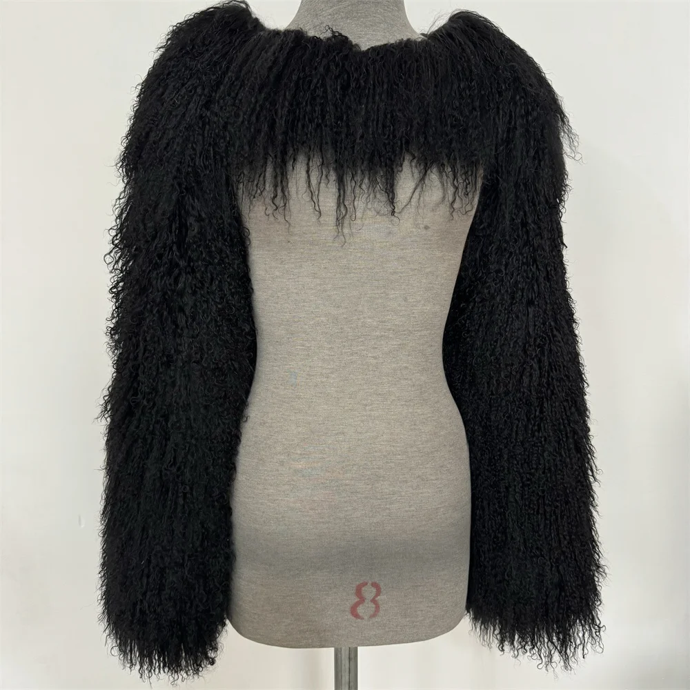 Luxurious Red Real Fur Coat for Women  Winter Coats Autumn Fashion Natural Mongolian Sheep Fur Sleeves Ladies New In Outerwear