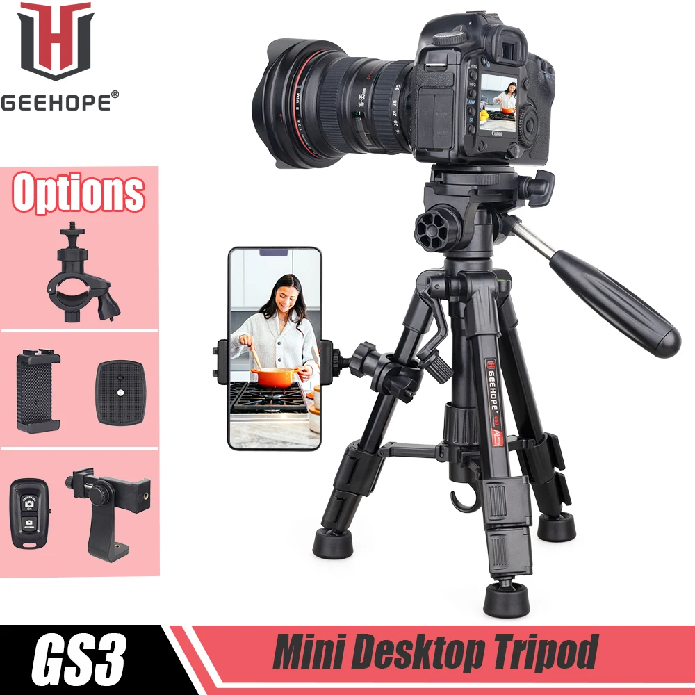 

GS3 Mini Travel Desktop Tripod,with 3-Way Flexible Pan Head and Bubble Level for DSLR,DV Video，Vlog, Live Stream, Selfie Stand