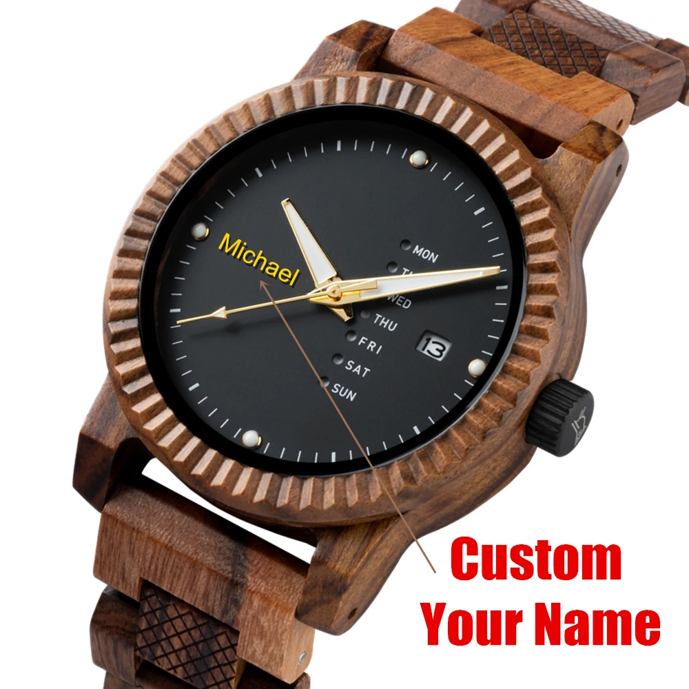 Personalized Custom BOBO BIRD Men's Watch Luminous Hands Week & Date Display With Wooden Gift Box Dropshipping