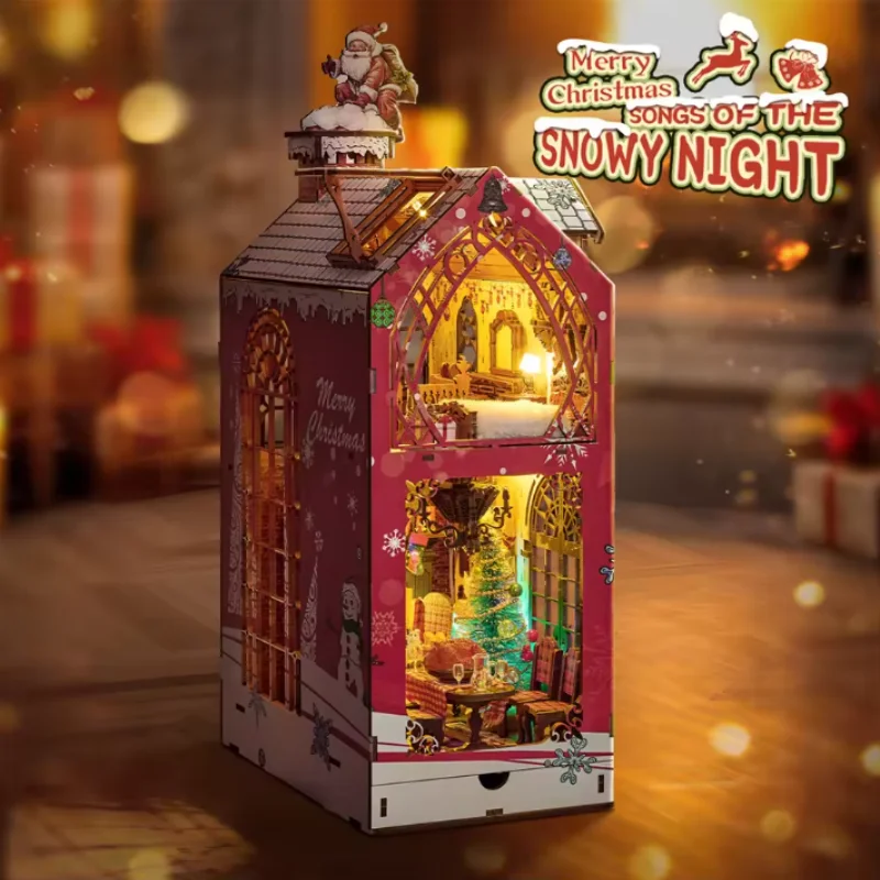 OUZEY Winter Carol Book Nook DIY, 3D Śnieżny Dom na Zimną Noc, Świąteczny Model Miniaturowy dla Nastolatków