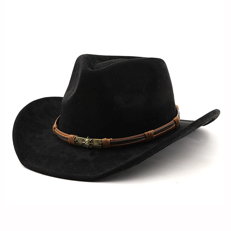 Wildleder Western Cowboy Hut für Männer Frauen Vintage gerollte Krempe Filz Jazz Hüte Outdoor Reise Ritter Hüte