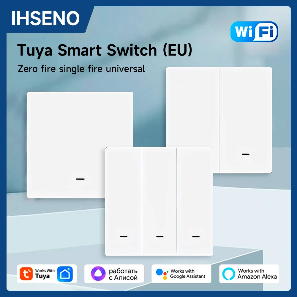 Tuya Smart Switches EU Neutral Wire/No Neutral Wire Required 1/2/3Gang WiFi Light Switch Work with Alexa Google Home