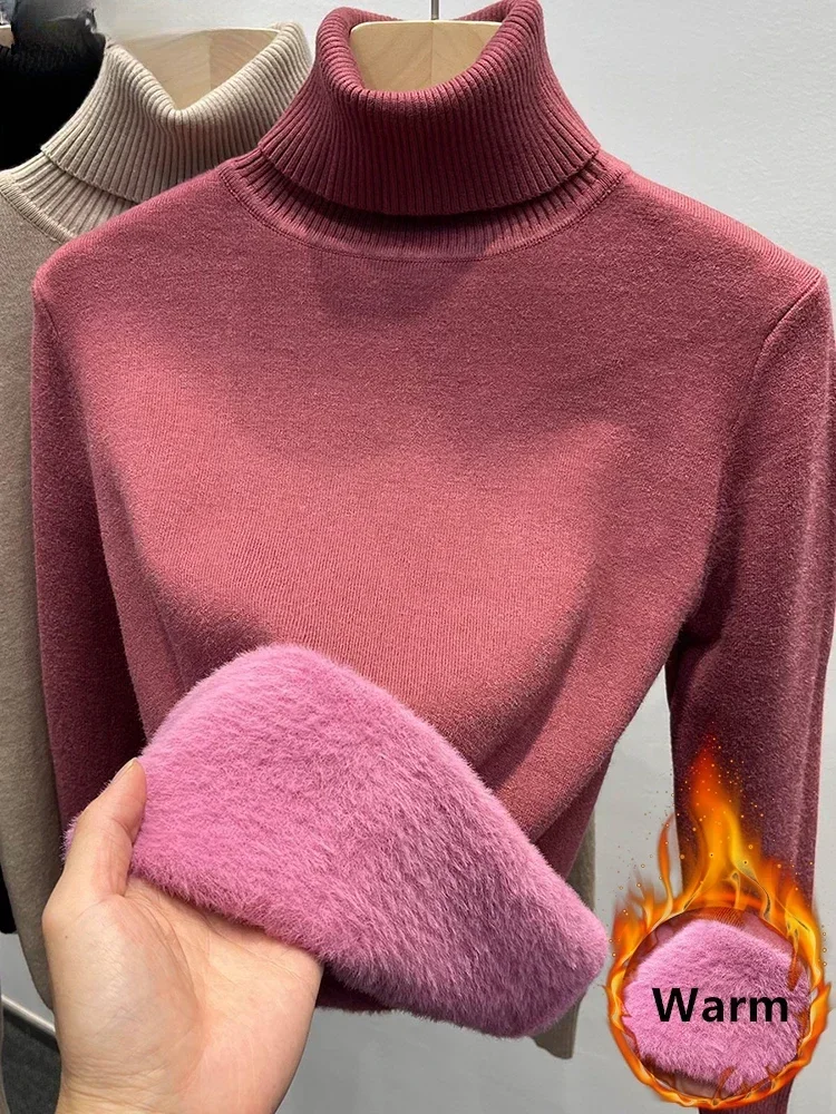 2023 Sweater Women Winter Thick Plush Fleece Lined Knit Pullover Warm Soft Knitwear Jumper Slim Sueter Top New Malhas Pull