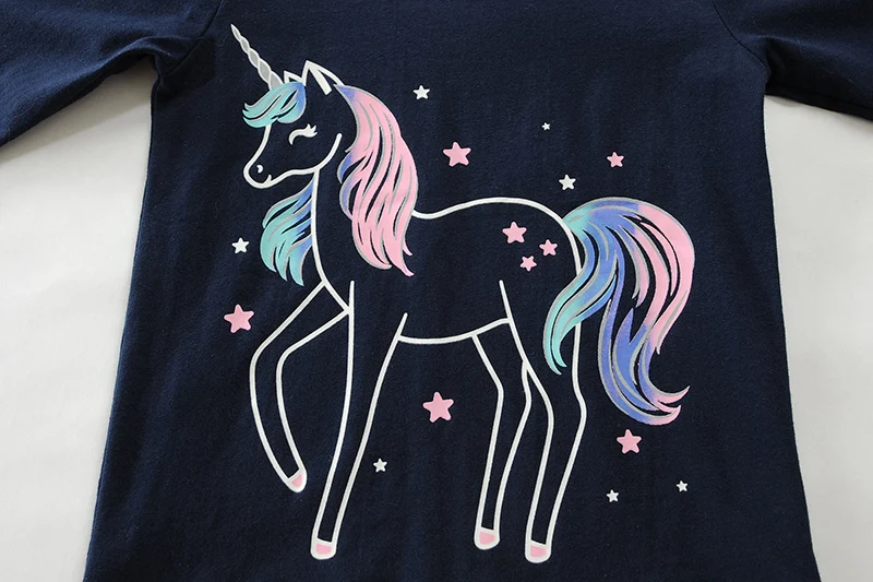 Little Hand Girls Glow In The Dark Pajama Set Unicorn Dinosaur Print  Long Sleeve Top And Pants Cotton 2Piece Sleepwear for 2‑7Y