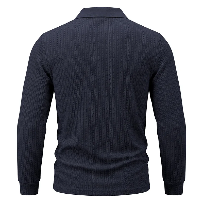 Herren Herbst-Winter US-Größe Jacquard Schlangenmuster Langarm-Poloshirt, Lässiges Einfaches Revers-Unterhemd – Detail 16