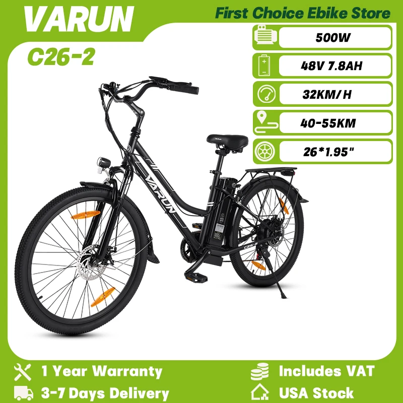 

VARUN C26-2 Urban Commuting 500 Вт мотор 48 В 7,8 Ач литиевая батарея электрический велосипед для взрослых 26*1,95-дюймовая шина горный электрический велосипед