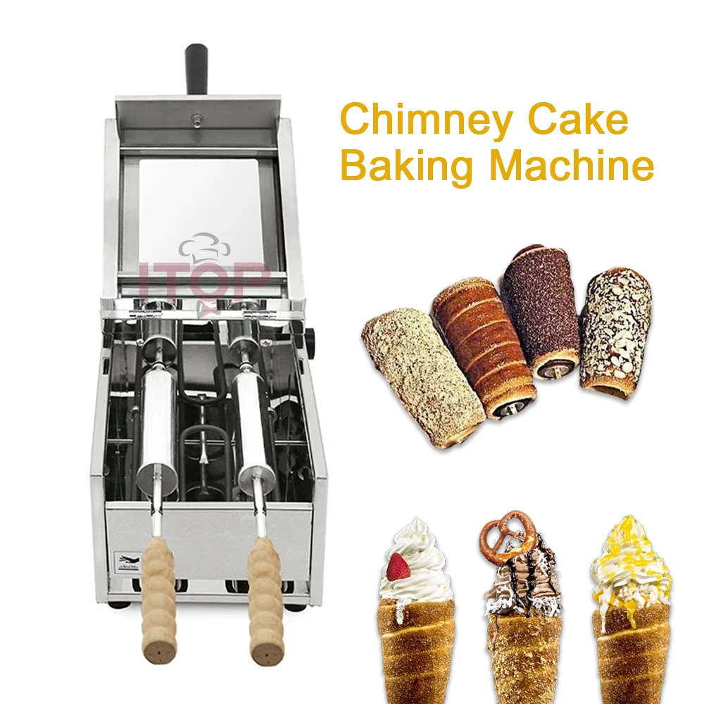 ITOP Chimney Cake Baking Machine 2 Stainless Steel Rollers Kurtos Kalacs Oven Electric 1500W Ice Cream Bread Cone Maker