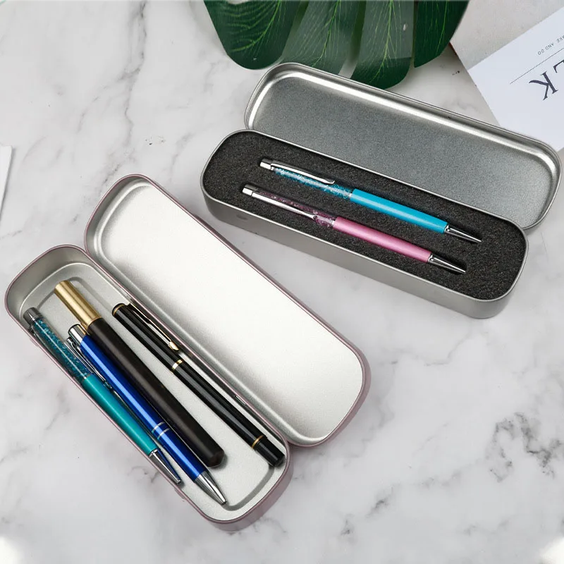 Metal Pencil Box Tin Pencil Box School Supplies Pen Holder Empty Hinged Stainless Steel Box Rectangular for Pen Pencil Makeup