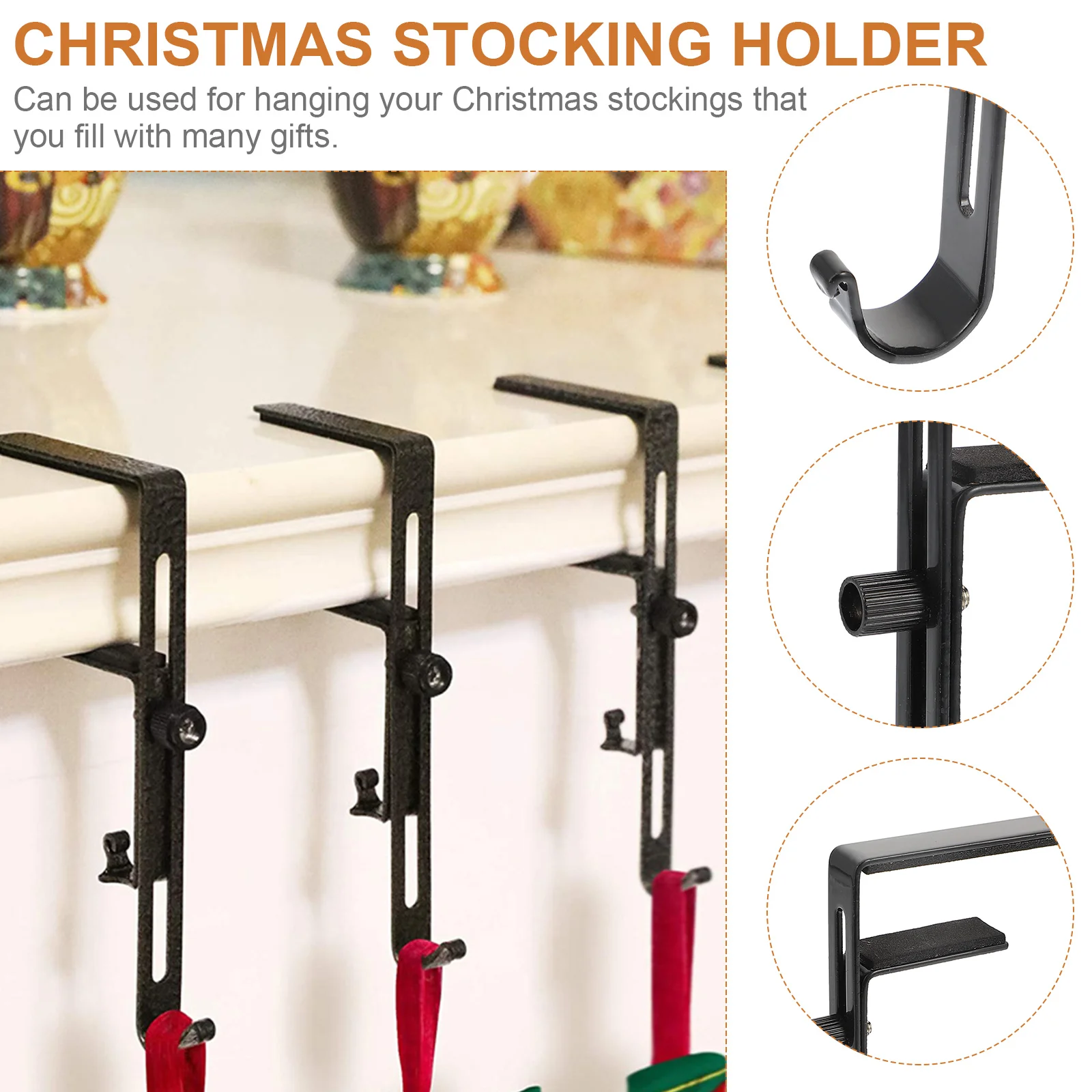 Hook up Stocking Hanger Christmas Holder Fireplace Decorations Iron Stockings Hanging