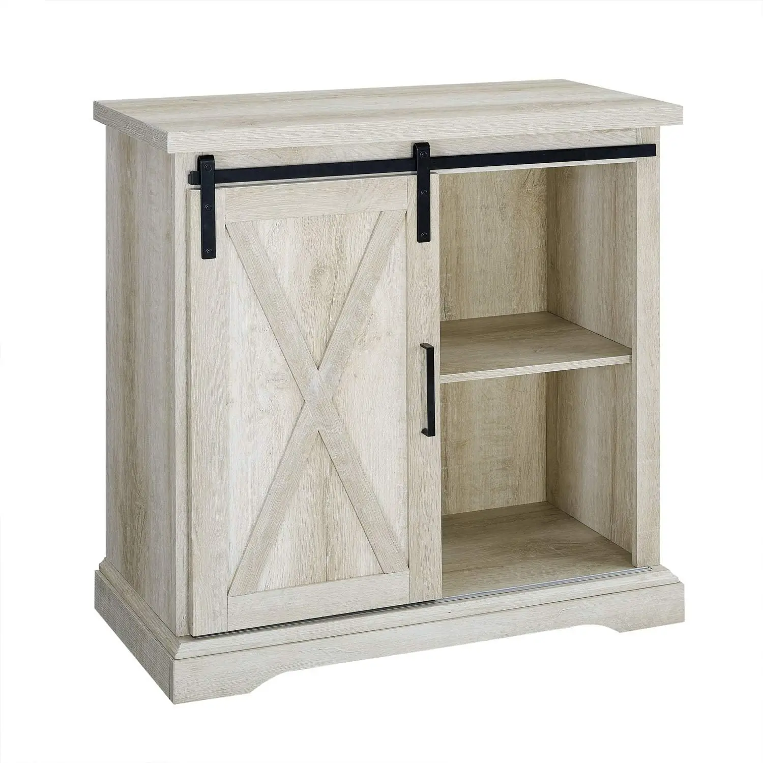 Abbey Modern 32 Inch Farmhouse Rustic Sliding Barn Door Accent Console, White Oak