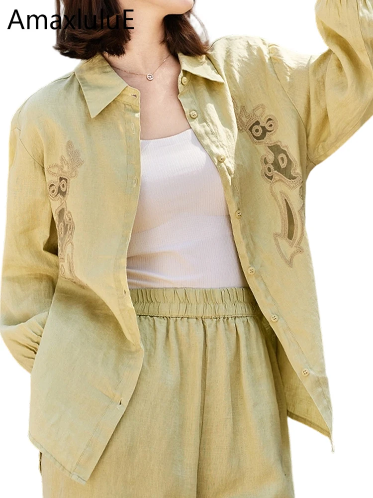 

Amax LuluE Japanese Design Fashion Loose Tops Womens Vintage Sexy Embroidery Blouses Ladies Summer Classic Cotton Linen Shirts