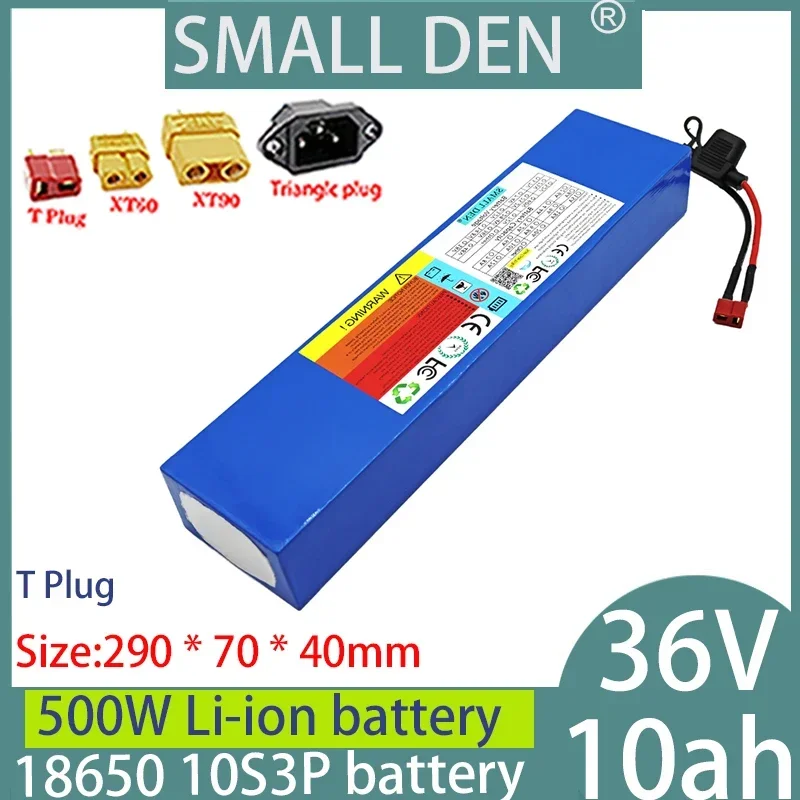36V 10Ah 18650 10S3P lithium-ion battery pack 500W outdoor backup battery rechargeable battery with 15A BMS+2A charger