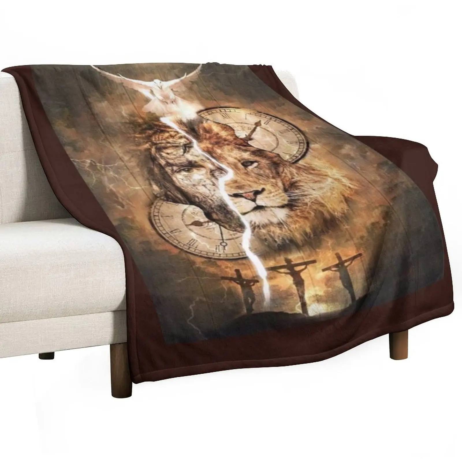 Jesus and the Lion 3 Crosses White Dove Throw Blanket Stylish Decor Blanket Gift for Friends Roommate