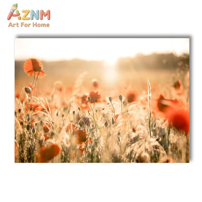 AZNM Warm Golden Autumn Scenery Canvas Wall Art Maple Leaf Forest Path Owl Wheat Poppy Fall Nature Print Farmhouse Bedroom Unfra