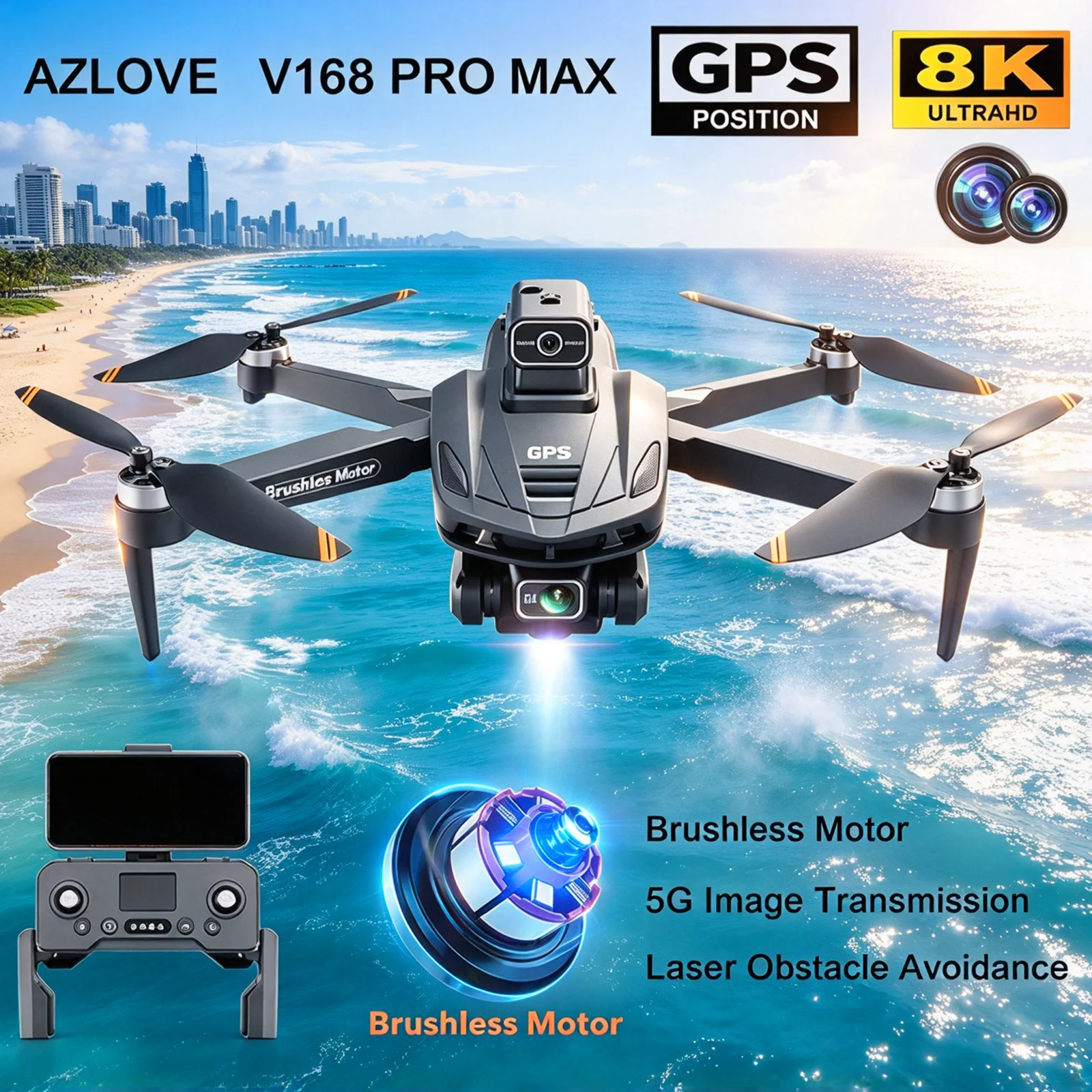 V168 PRO MAX GPS Drone Professional 8K Dual Cameras Security UAV Brushless Obstacle Avoidance 5G WIFI FPV RC Foldable Quadcopter