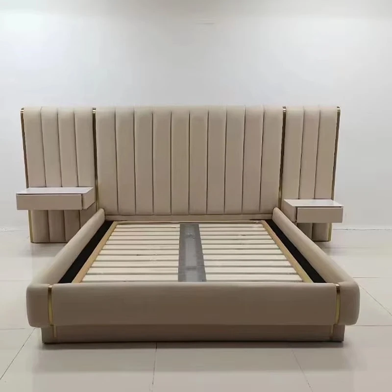 

Master Bedroom High Bed High quality Minimalist Genuine Leather Abrasive Leather Pull-button Bed