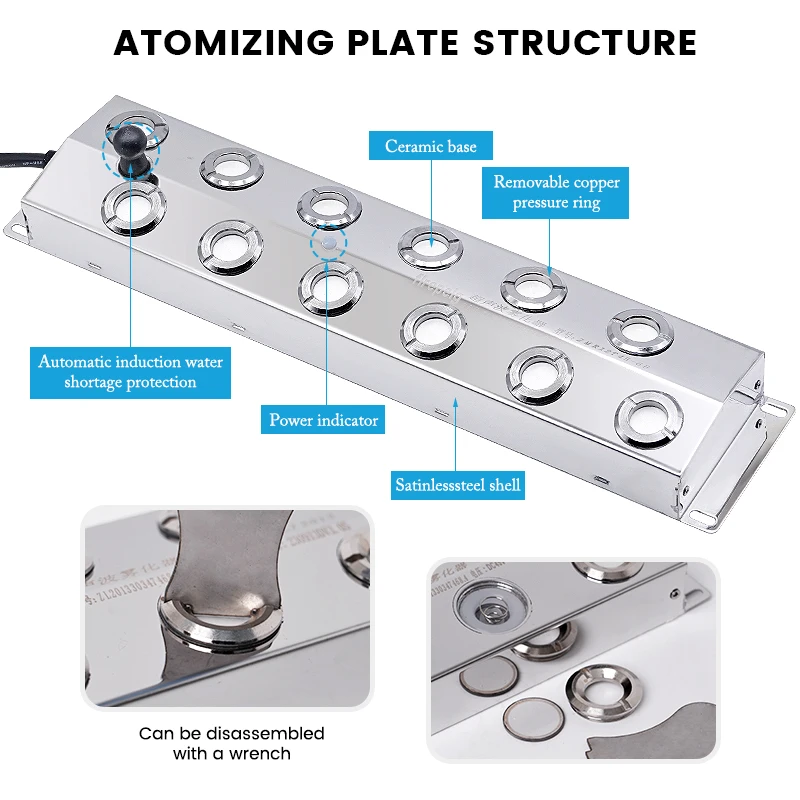 Humidificador ultrasónico de acero inoxidable, generador de niebla para invernadero, 4/6/8/10/12 cabezales