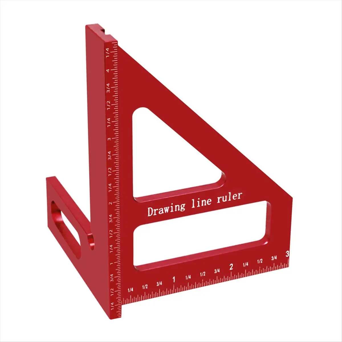 A24I Carpenter Square Aluminum Miter Triangle Ruler Hole Scriber Woodworking Square Protractor 45/90 Degree-Red