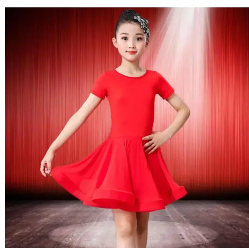 Vestido de Danza Latina para chicas, traje de baile, Salsa, Negro, Rojo, Tango, puesta en escena, sólido, 1 ud./lote