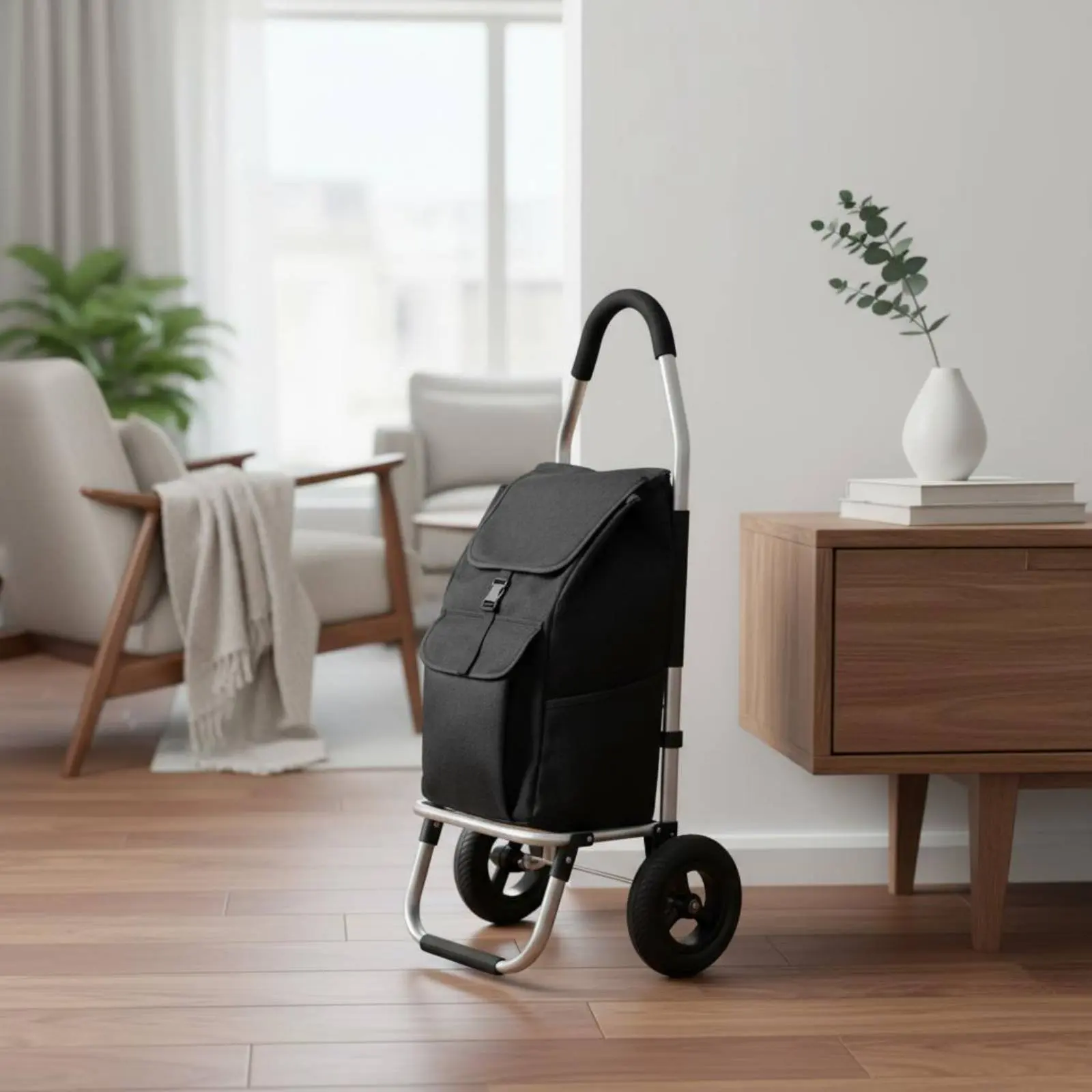 

Folding Shopping Carrier Large Capacity Wheeled Provisions Trolley with Bag Stair Climbing Utility Carrier Sturdy Duty