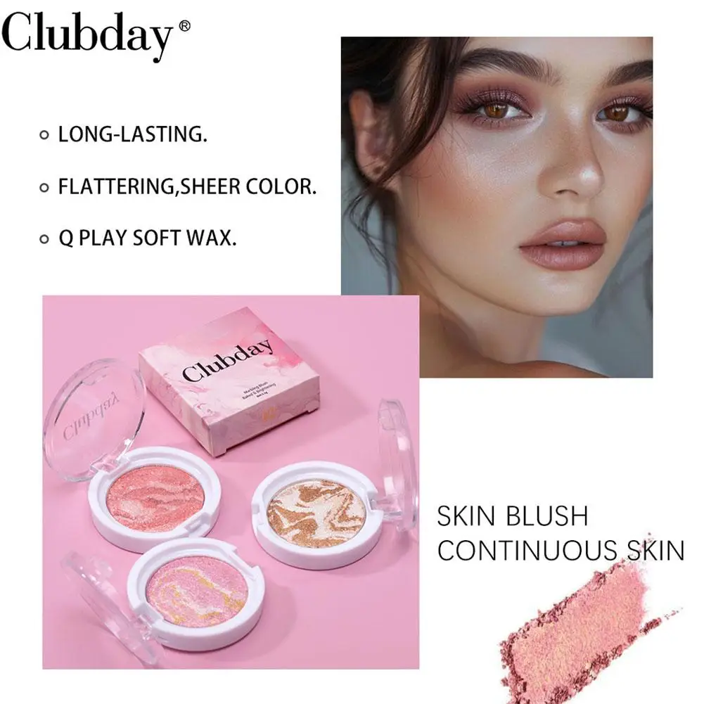 Resaltador de mármol y rubor, paleta de tres colores, colorete brillante, esculpido facial, mejilla radiante de larga duración, maquillaje de belleza diario