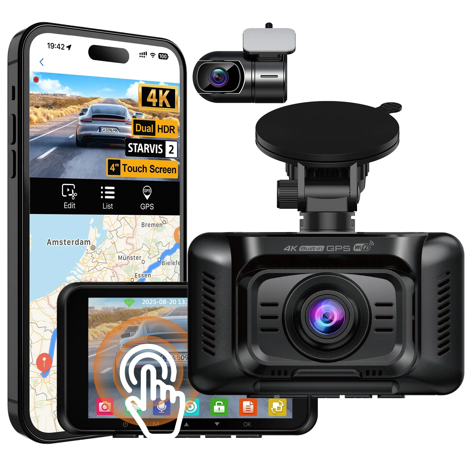 HUPEJOS 4K 2CH Dash Cam Front And Rear STARVIS 2 DualHDR,4