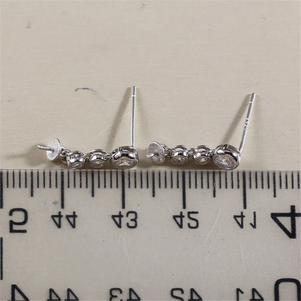 DIY Pearl Accessories New S925 Sterling Silver Diamond Chain Earrings Empty Tray Fashionable Retro Commuter Versatile Design