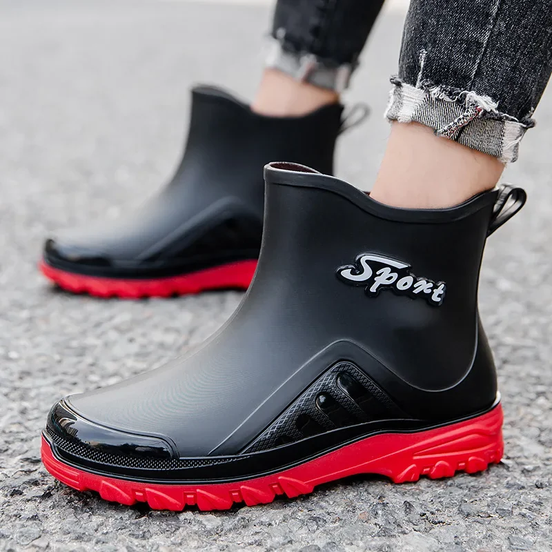 New Fashion Outwear Waterproof Shoes Rain Shoes Men's Short Tube Anti slip Thick Bottom Car Wash Work Boots Water Shoes Men's