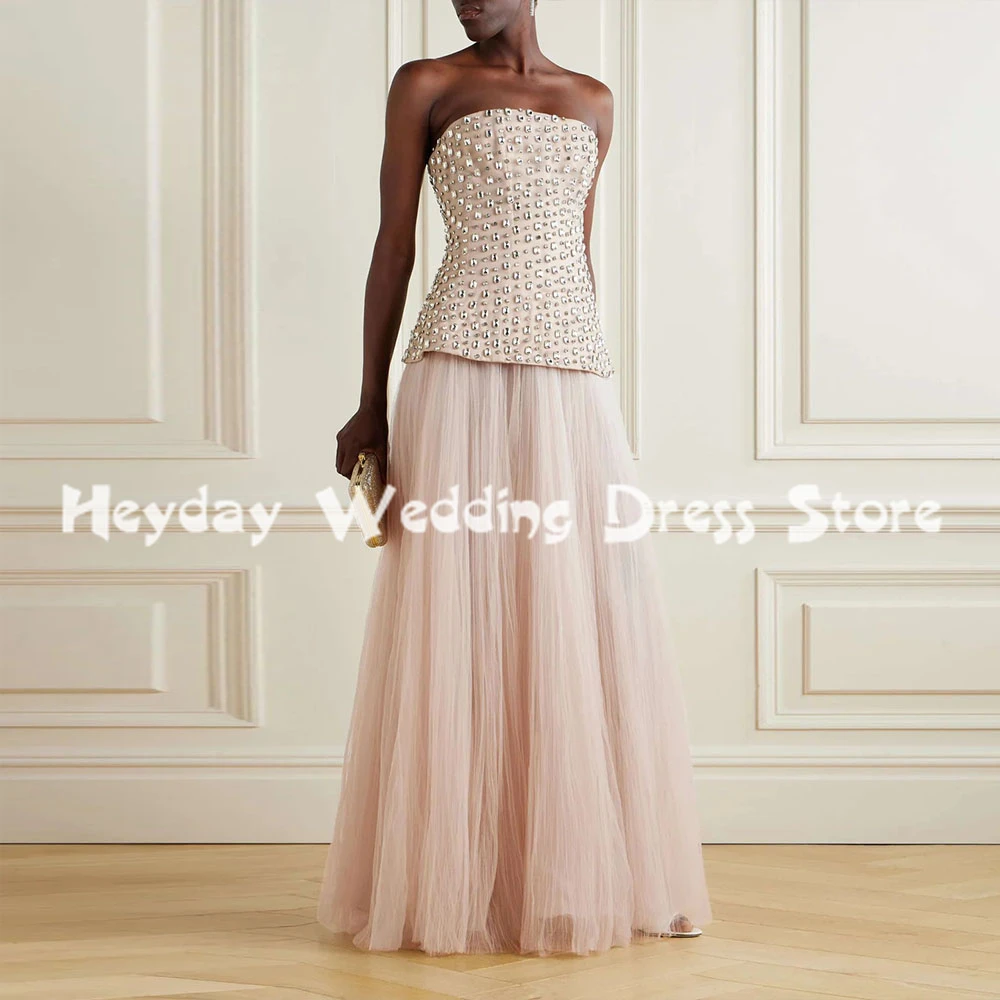 

Heyday Women's Tulle A Line Strapless Beaded Evening Dresses With Sleeveless Floor-Length Formal Elegant Party Dresses 2025