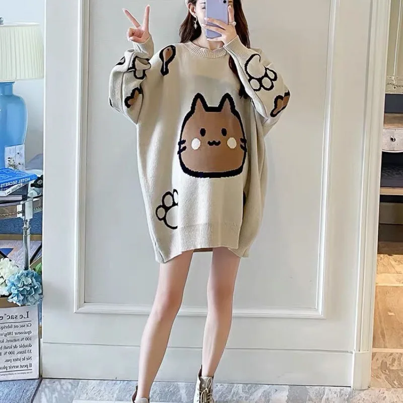 Japanese Kawaii Cartoon Sweaters Women O-neck Long Sleeve Thick Warm Pull Femme 2024 Fall Winter Casual Harajuku Y2k Jumpers