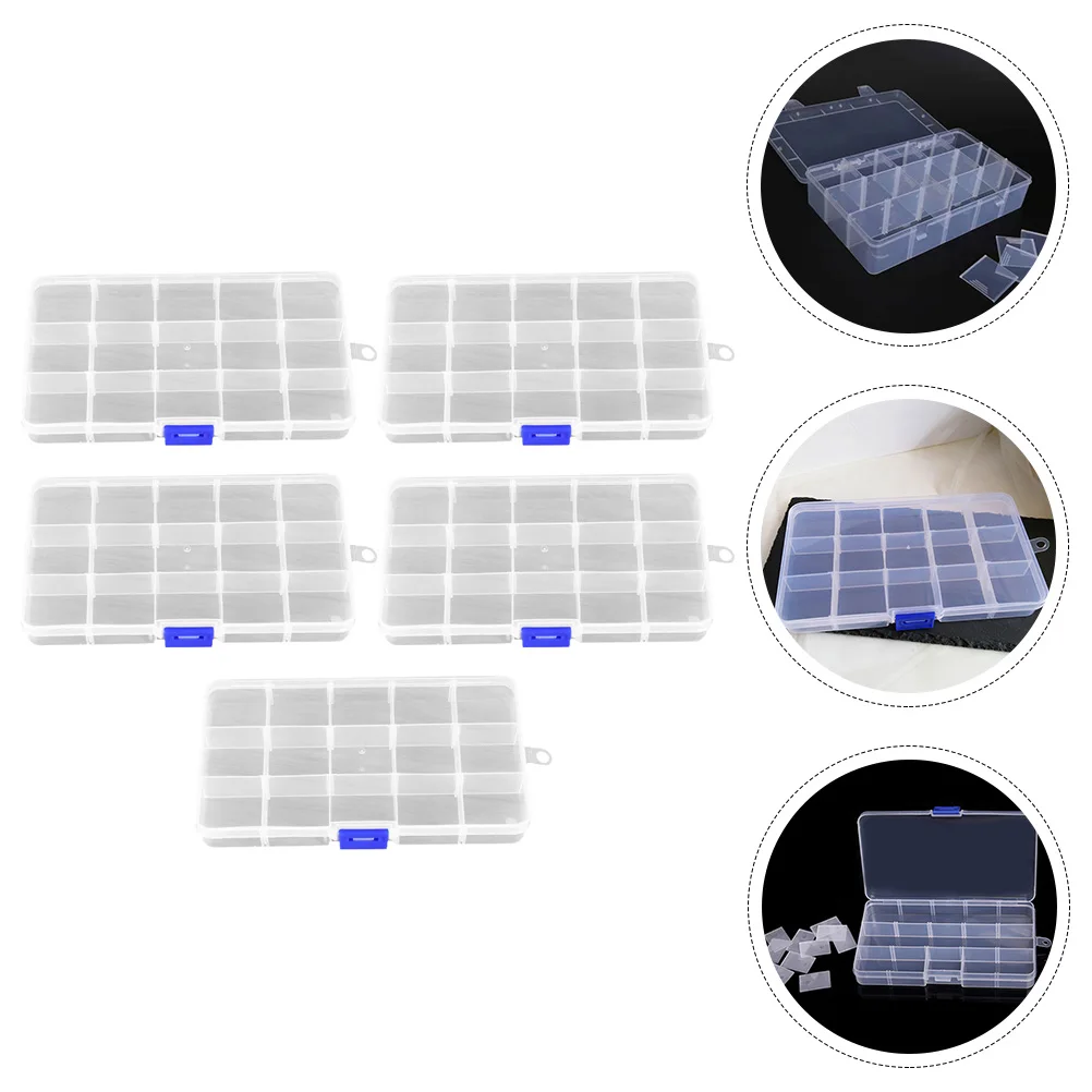 

5pcs Plastic Storage Box Clear Design ganizer Case Bins for Home Studio Store Jewelry Crafts Rocks Beads Nuts Bolts Sewing