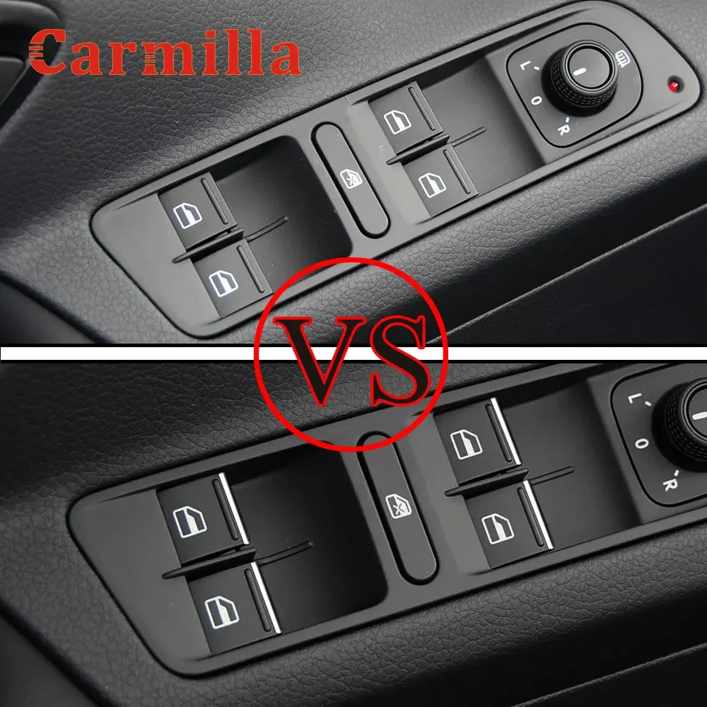 Carmilla for Skoda Octavia Fabia 2 Yeti Car Door Window Lift Button Switch Sequin Interior Mouldings ABS Chrome Trim Accessories