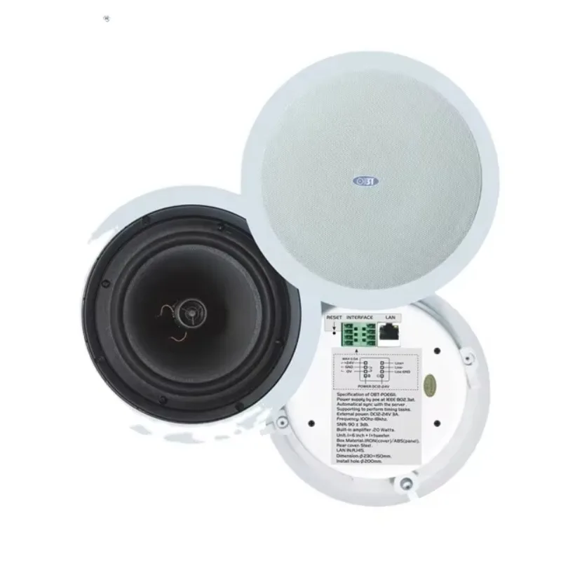 

OBT-POE611 Hot Sale Powerful 20w 30w 8ohm Smart Active Speaker Surround Sound Subwoofer Hifi Ip Pa Ceiling Speaker